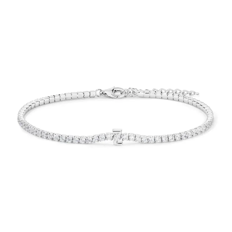 20cm Initial Z Cubic Zirconia Tennis Bracelet in Sterling Silver
