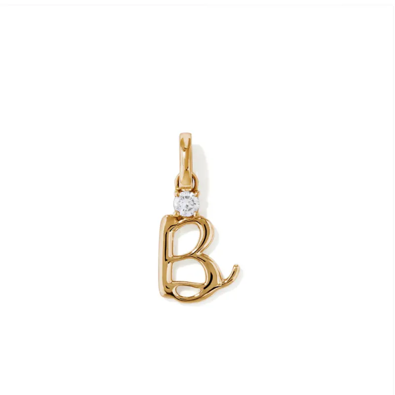 Initial B Pendant with Solitaire 0.05ct Laboratory-Grown Diamond in 9kt Yellow Gold
