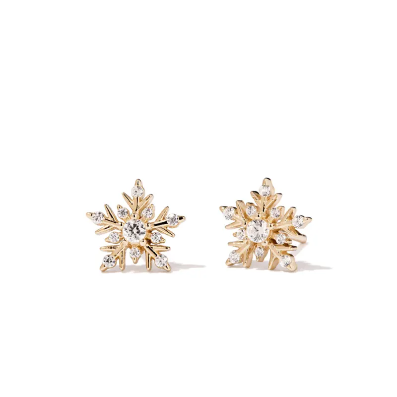 Cubic Zirconia Christmas Snowflake Stud Earrings in 18kt Fine Gold Plating