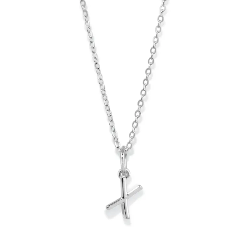 45cm Initial X Pendant Necklace in Sterling Silver