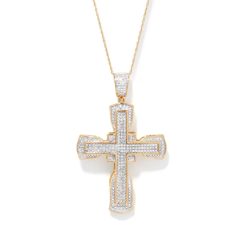 45cm Fancy Pave Cross Necklace with 1.00tw of Diamonds in 9kt Yellow Gold