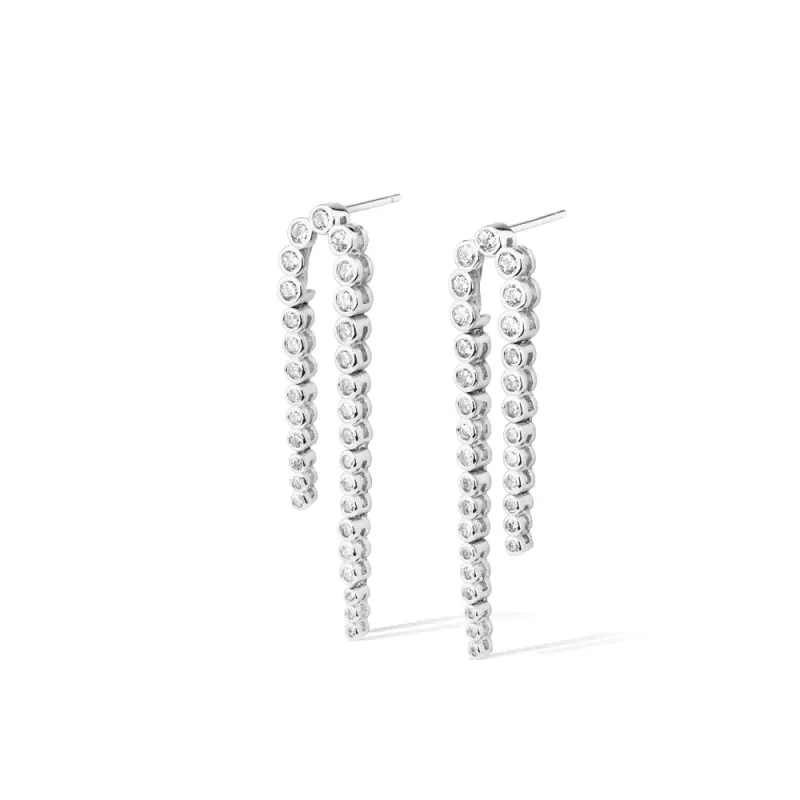 Cubic Zirconia Cascading Drop Stud Earrings in Sterling Silver