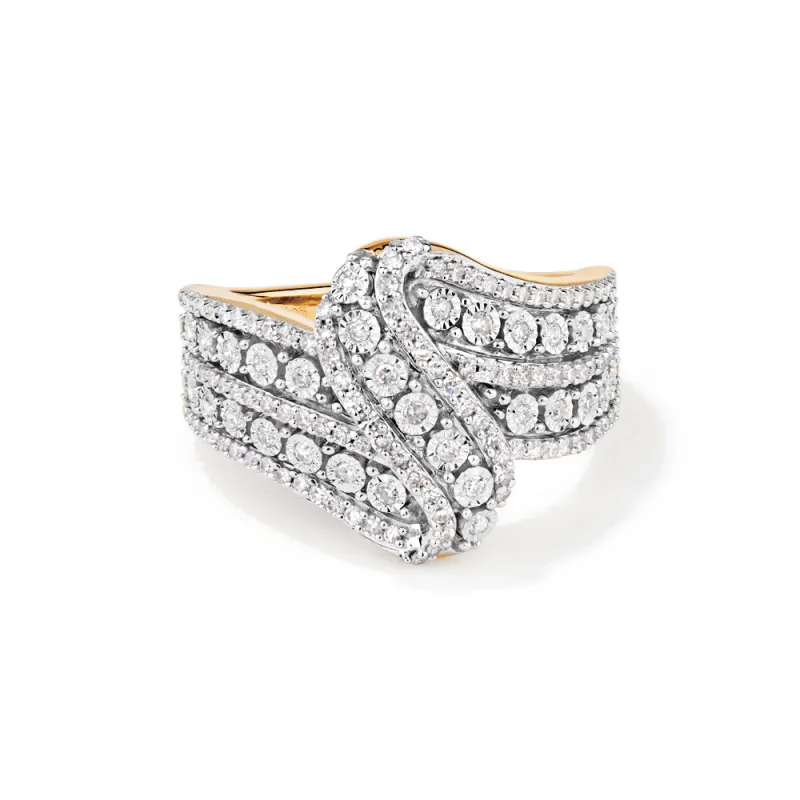 Illusion Twist Ring with 0.50tw of Diamonds in 9kt Yellow Gold