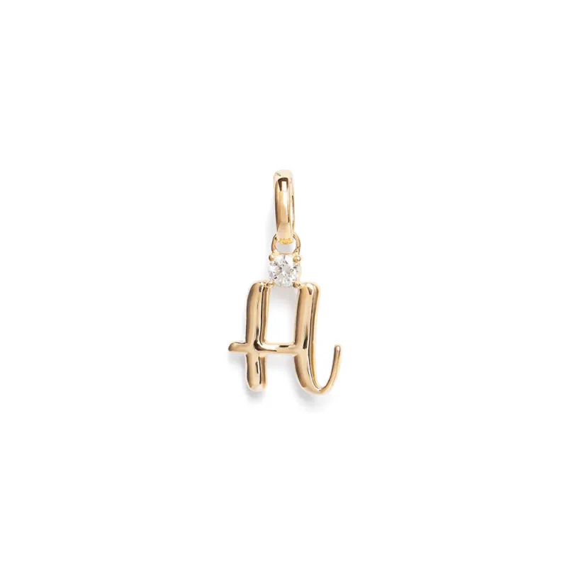 Initial H Pendant with Solitaire 0.05ct Laboratory-Grown Diamond in 9kt Yellow Gold