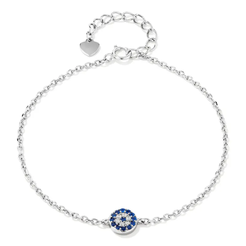 19cm Cubic Zirconia Evil Eye Belcher Bracelet in Sterling Silver