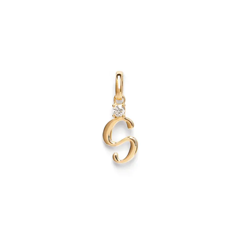 Initial S Pendant with Solitaire 0.05ct Laboratory-Grown Diamond in 9kt Yellow Gold