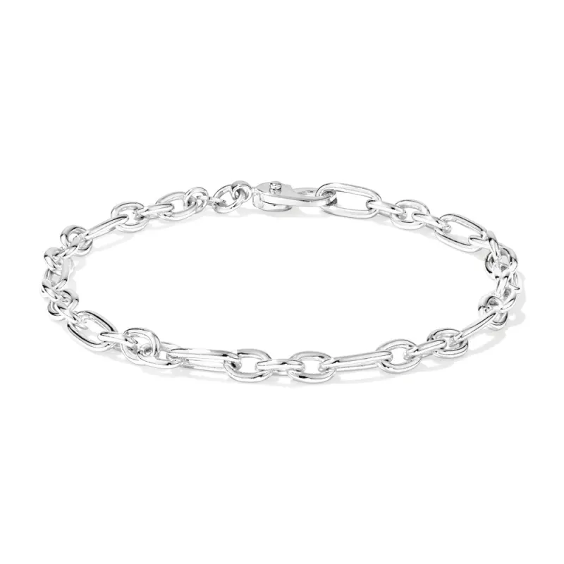 19cm 4mm Width Flat Oval Figaro Bracelet in Sterling Silver