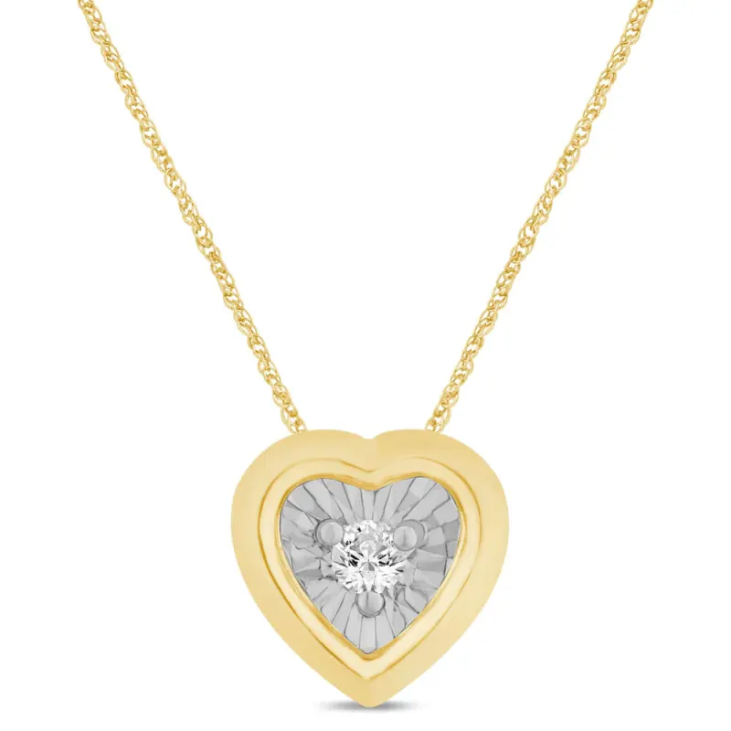 46cm Diamond Set Heart Necklace in 9kt Yellow Gold