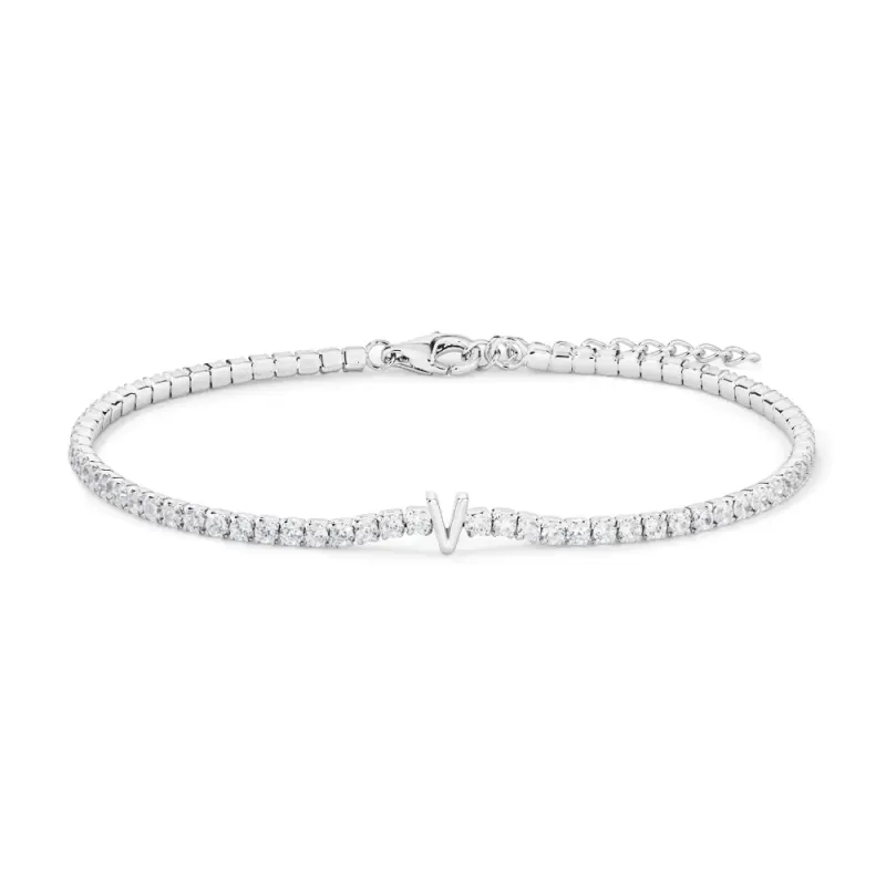 20cm Initial V Cubic Zirconia Tennis Bracelet in Sterling Silver