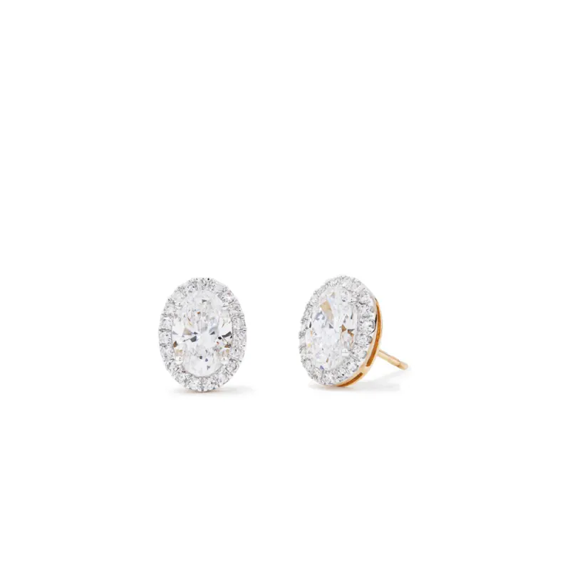 Oval Halo Stud Earrings with 2.25tw of Laboratory-Grown Diamonds in 9kt Yellow Gold