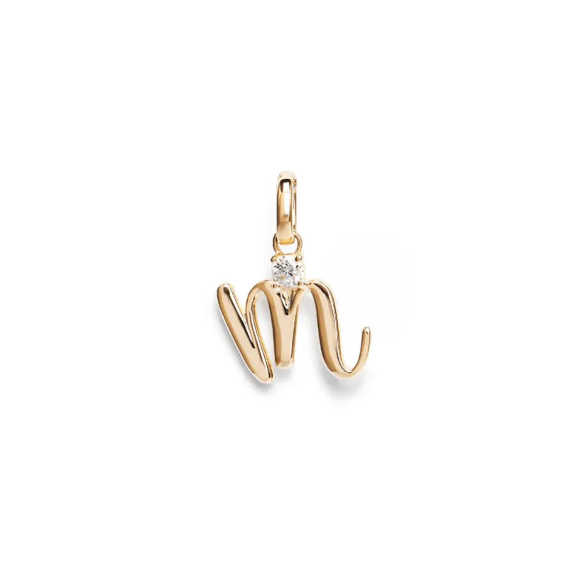 Initial M Pendant with Solitaire 0.05ct Laboratory-Grown Diamond in 9kt Yellow Gold