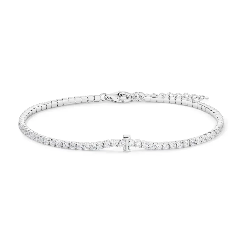 20cm Initial I Cubic Zirconia Tennis Bracelet in Sterling Silver