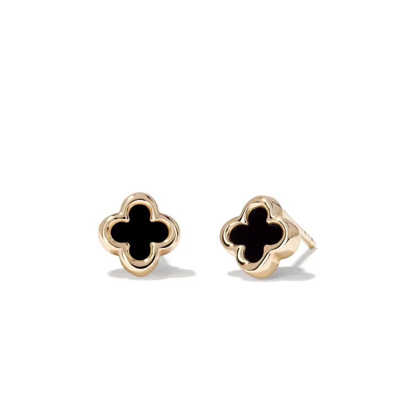 Onyx Clover Stud Earrings in 9kt Yellow Gold