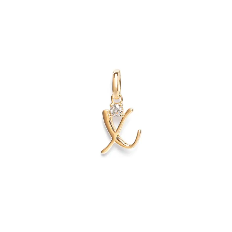 Initial X Pendant with Solitaire 0.05ct Laboratory-Grown Diamond in 9kt Yellow Gold