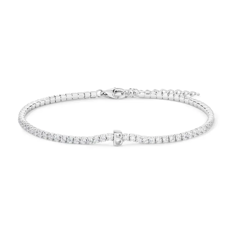 20cm Initial B Cubic Zirconia Tennis Bracelet in Sterling Silver