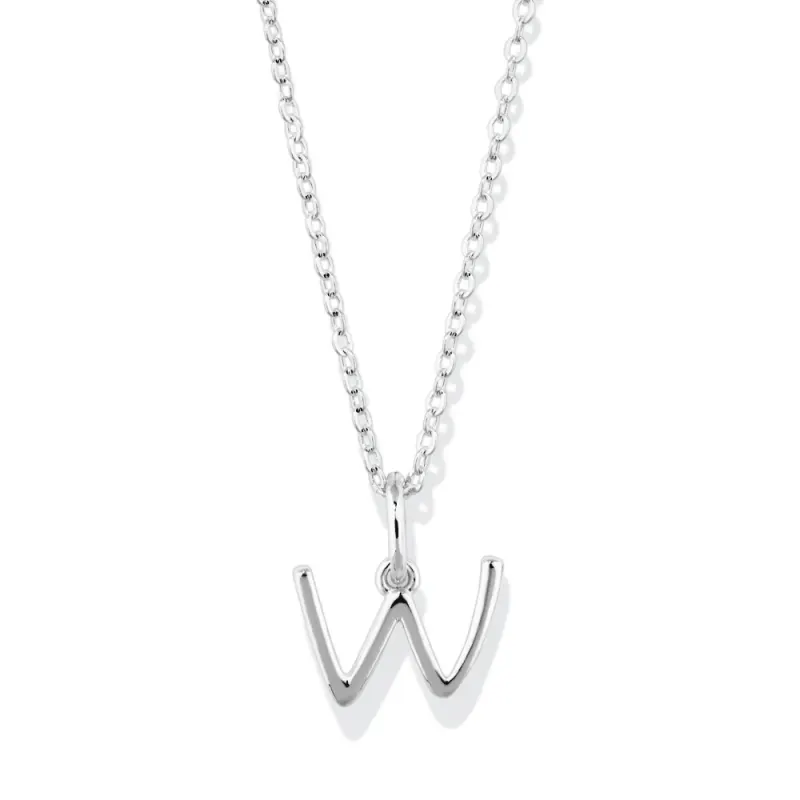 45cm Initial W Pendant Necklace in Sterling Silver