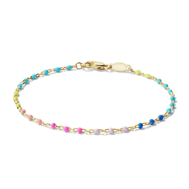 19cm Rainbow Beaded Belcher Bracelet in 18kt Gold Plated Sterling Silver
