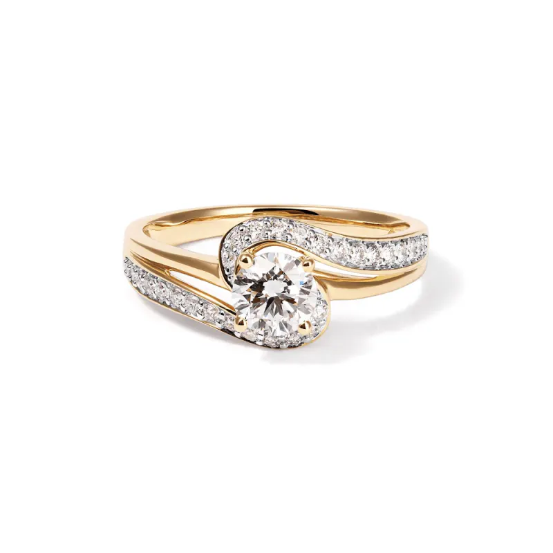 Solitaire Swirl Shoulder Ring with 0.70tw of Laboratory-Grown Diamonds in 9kt Yellow Gold