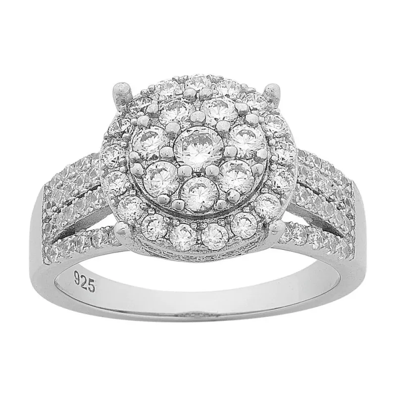 Halo Cubic Zirconia Fancy Shoulder Ring in Sterling Silver