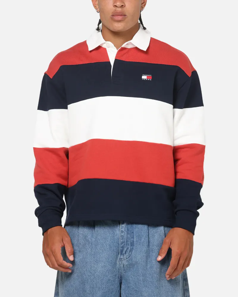 Tommy Jeans Relaxed Badge Stripe Rugby Shirt Navy