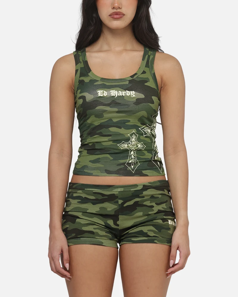 Ed Hardy Women's Crossed Tank Woodland Camo