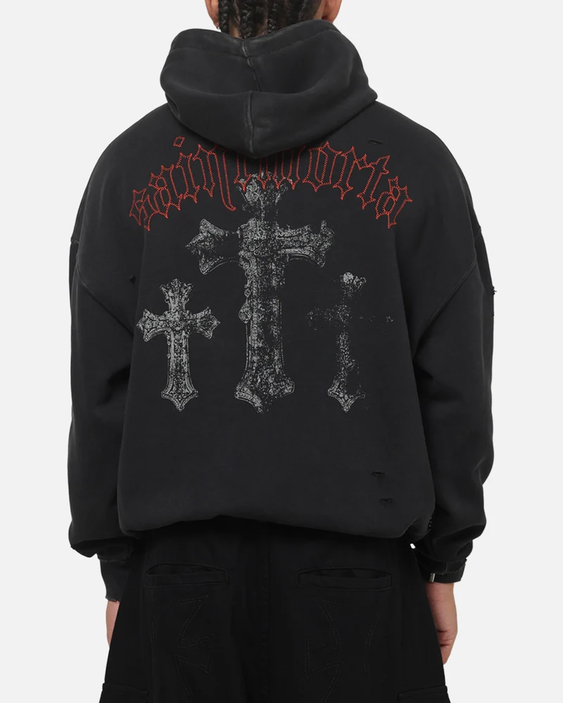 Saint Morta Graves Boxy Hoodie Washed Black