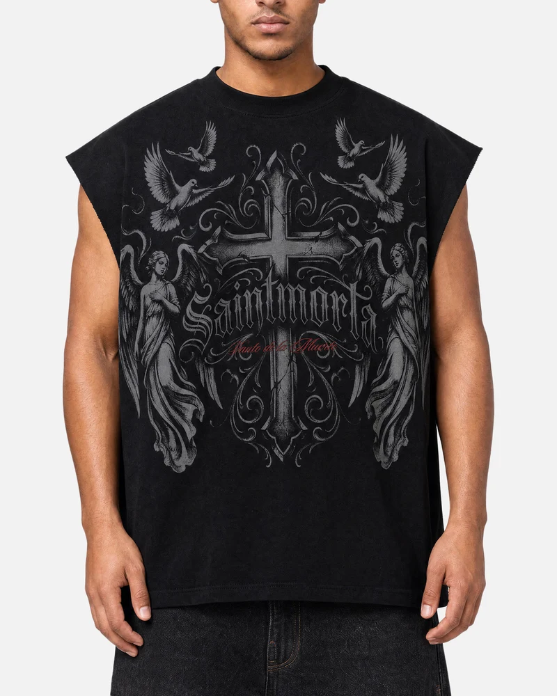 Saint Morta Renaissance Muscle T-Shirt Washed Black