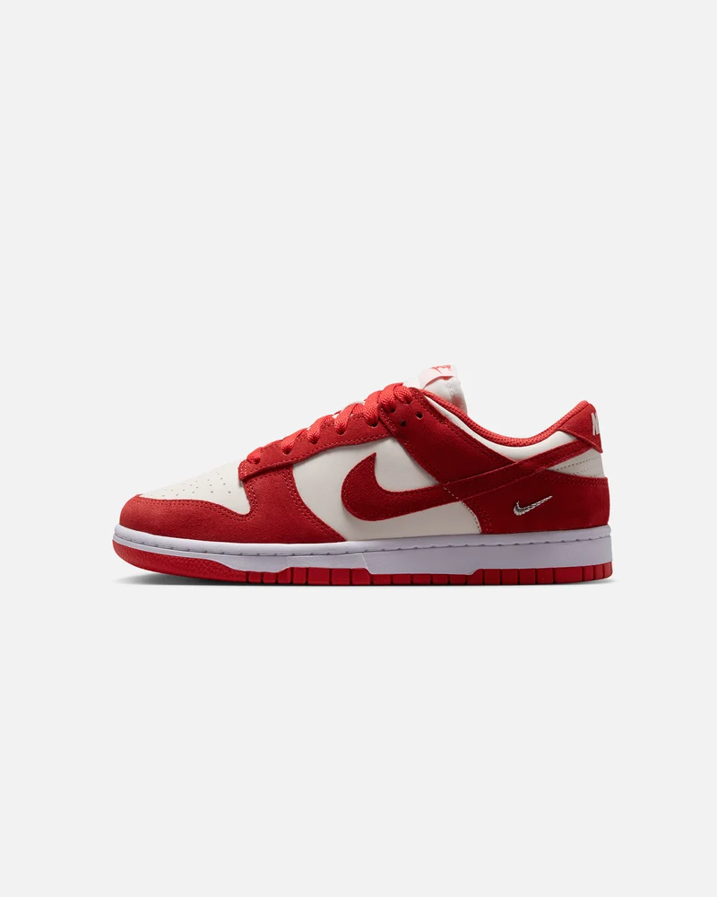 Nike Women's Dunk Low Suede Sail/Lt Crimson-White-Metallic Silver