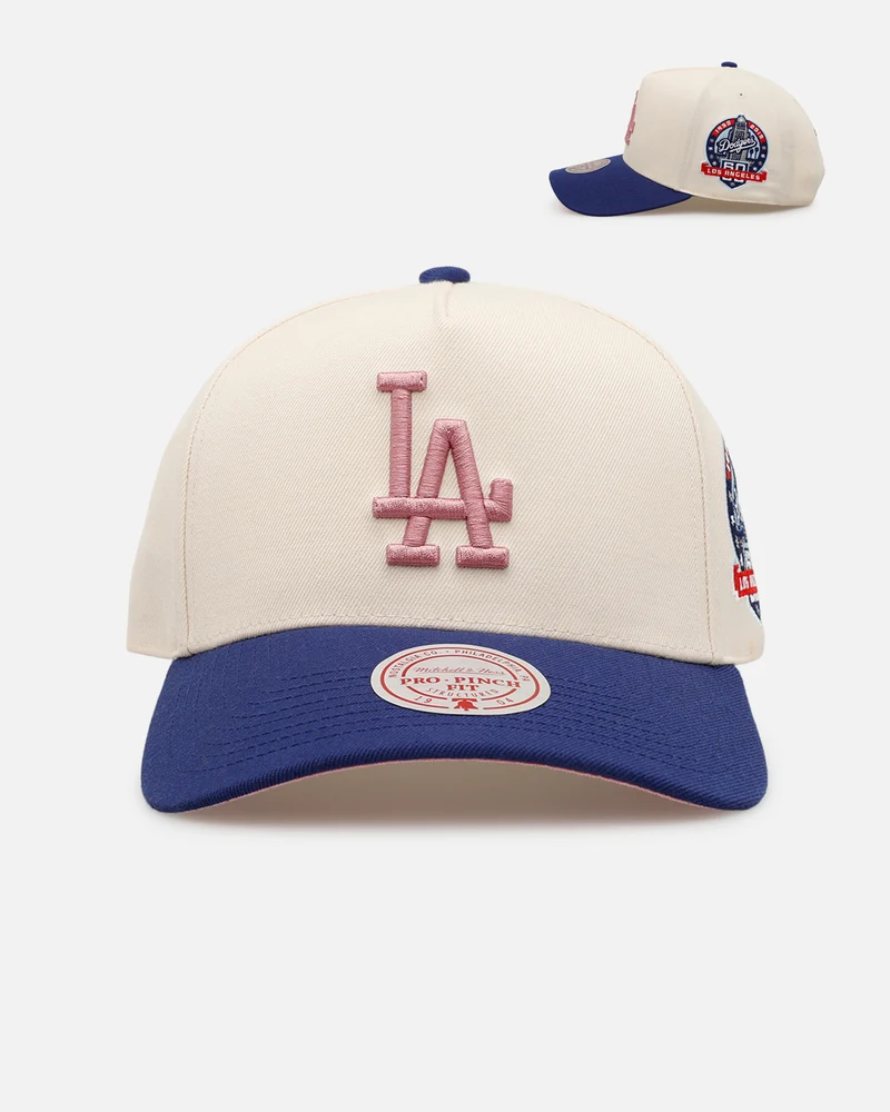 Mitchell & Ness Los Angeles Dodgers 'Pink Team Logo' Pro Pinch Snapback Off White