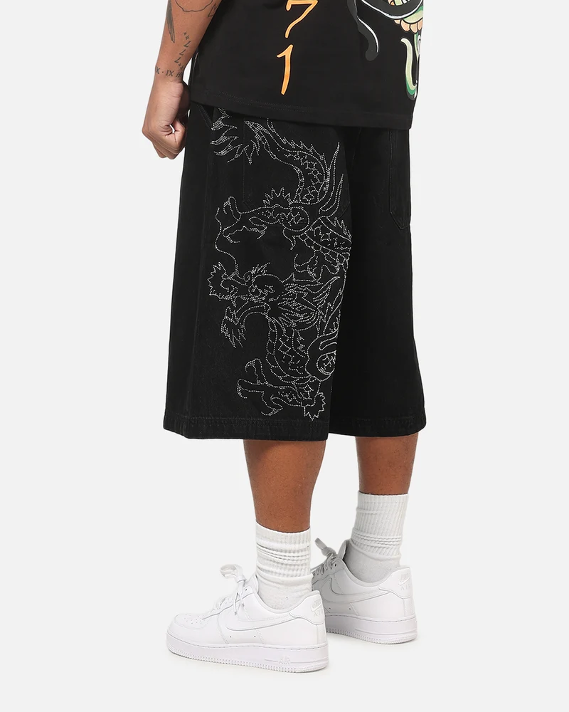 Ed Hardy Dragon Rhinestone Jorts Black
