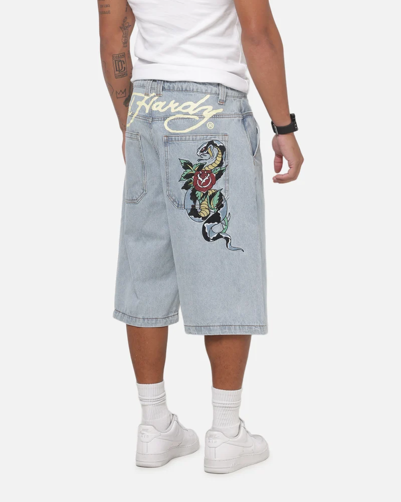 Ed Hardy Serpent Jorts Light Wash
