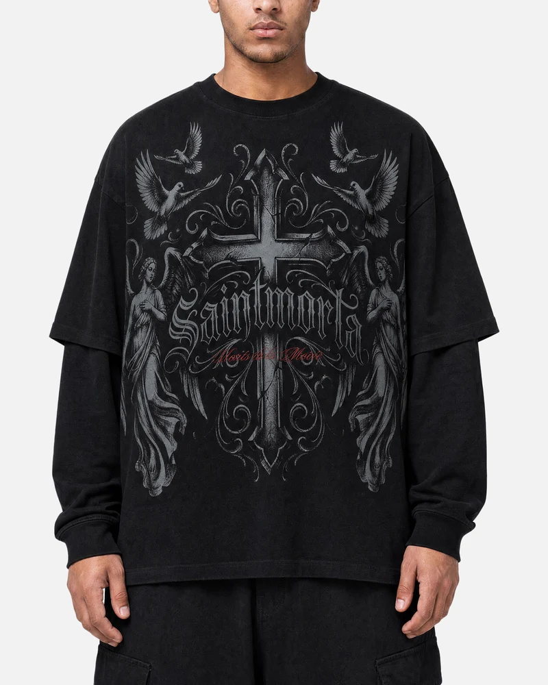 Saint Morta Renaissance Layered Long Sleeve T-Shirt Washed Black