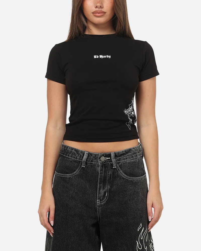 Ed Hardy Women's Cross Baby T-Shirt Black