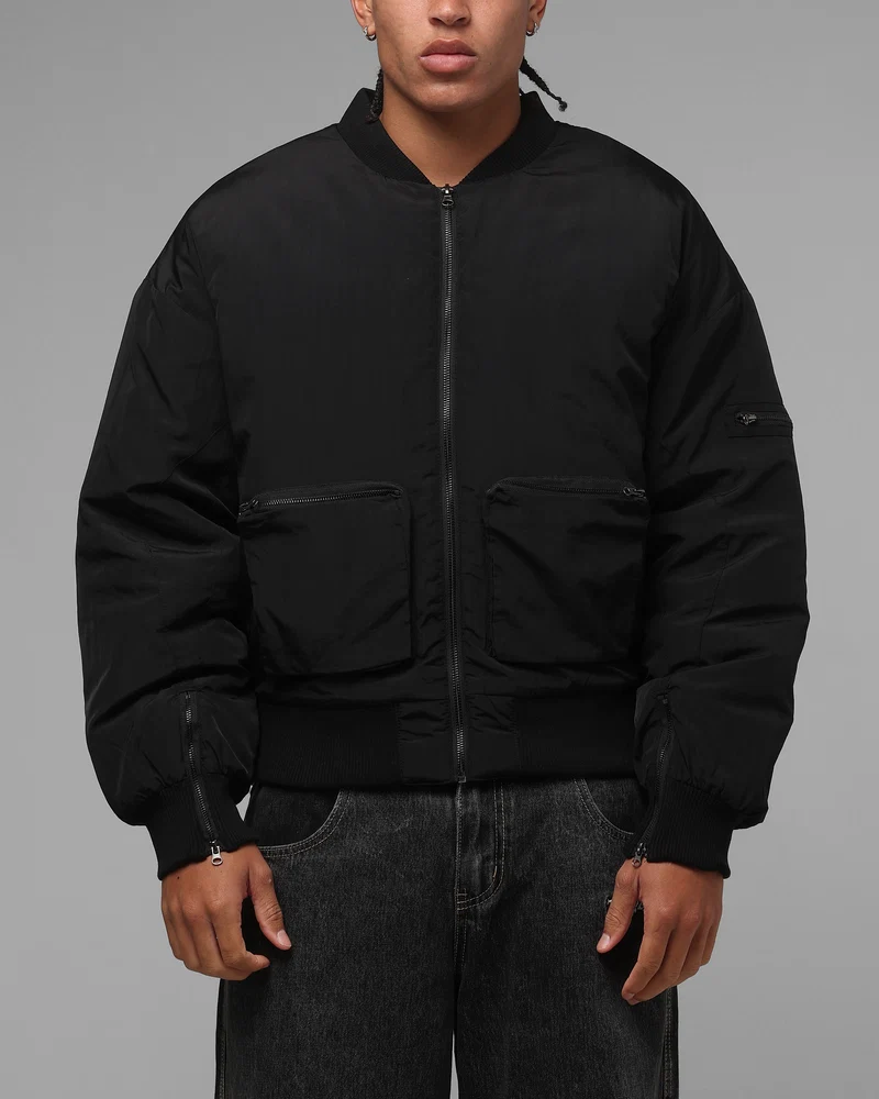 Loiter Hybrid Cropped Bomber Jacket Black