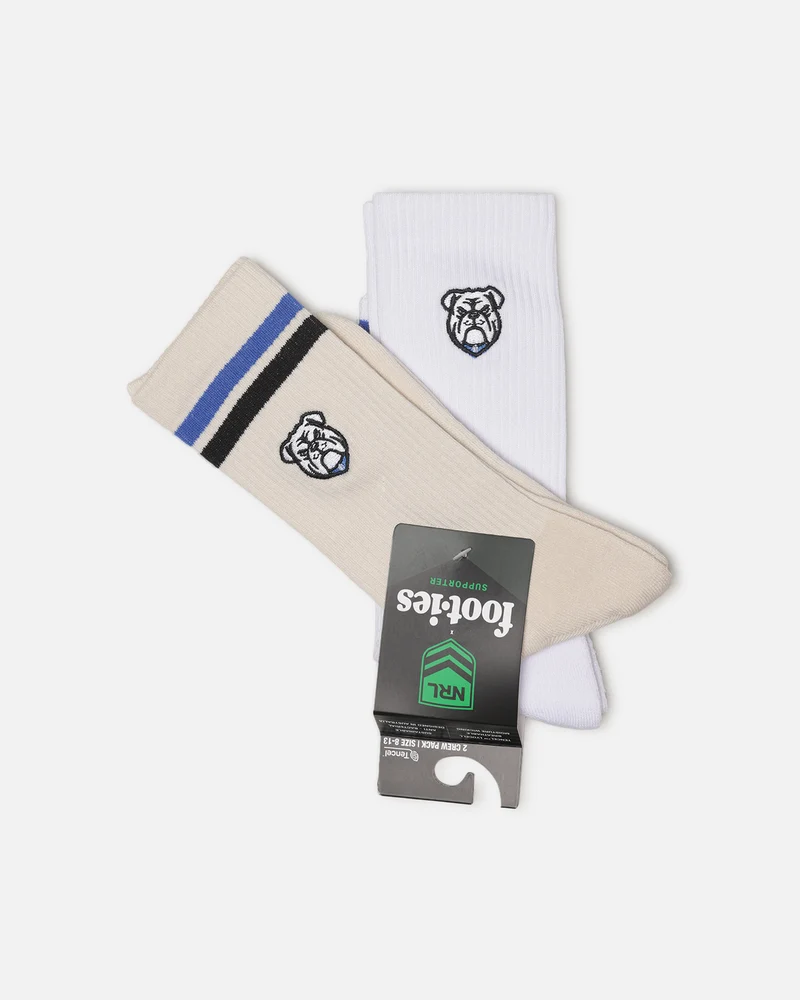 Foot-ies Canterbury-Bankstown Bulldogs Sneaker Socks 2 Pack Off White/White