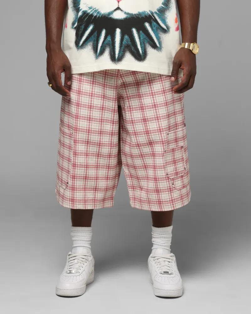 Loiter Utility Cargo Shorts Pink Check