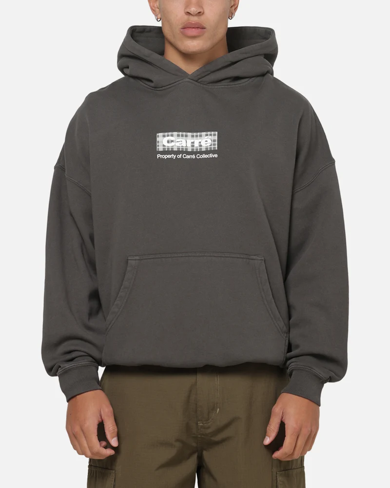 Carre Box Check Hoodie Charcoal