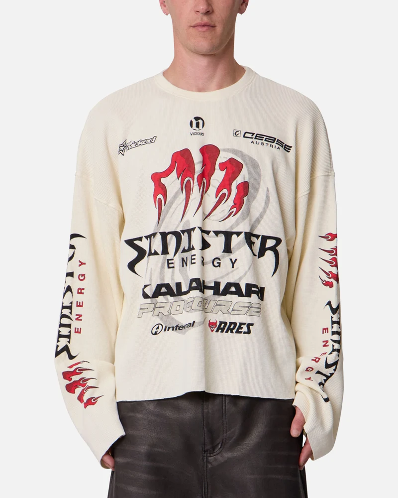 MNML Sinister Long Sleeve Thermal T-Shirt Off White