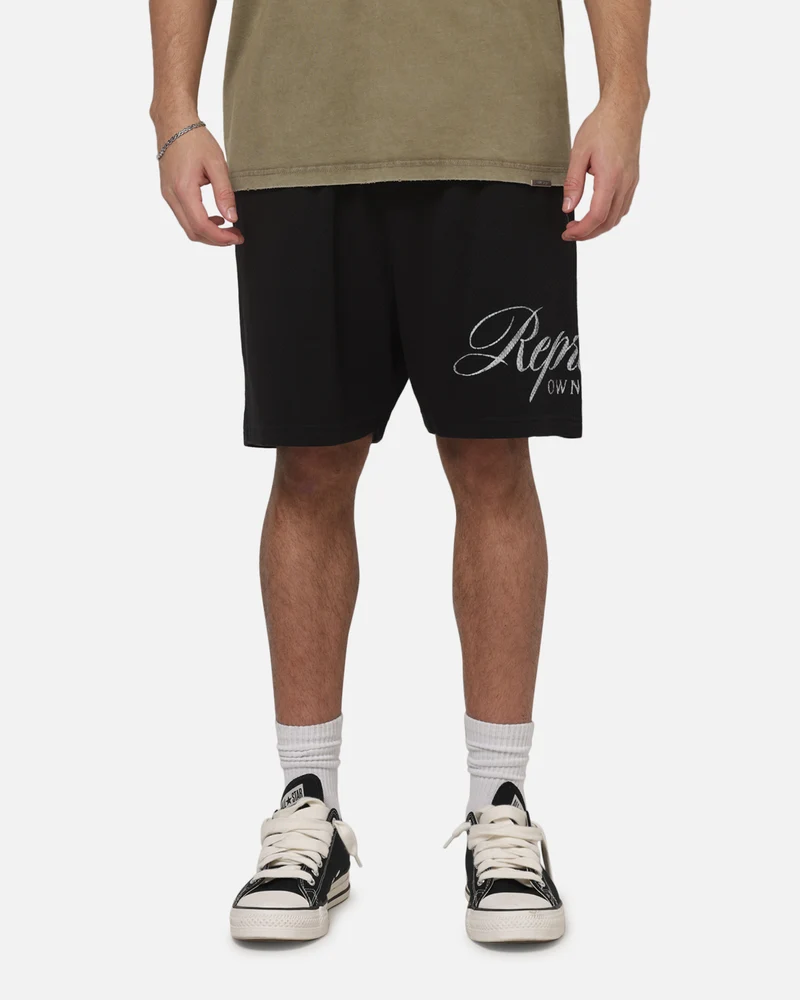 Represent Owners Club Script Mesh Shorts Black