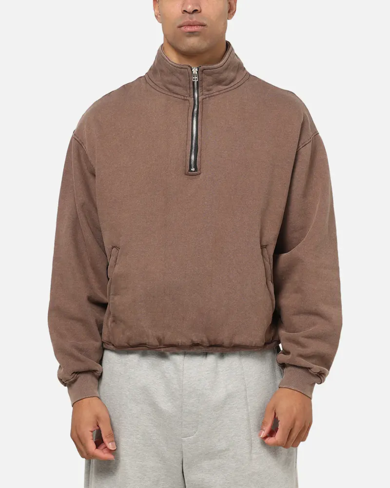American Thrift Leisure Quarter Zip Mock Neck Sweater Washed Brown