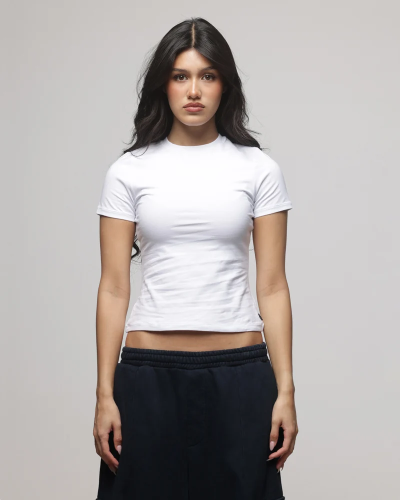 American Thrift Women's Longline Baby T-Shirt White