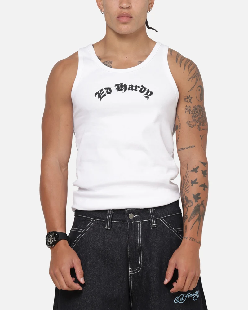 Ed Hardy Ribbed Tank White