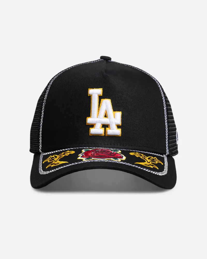 New Era Los Angeles Dodgers 'Rose Visor' 9FORTY A-Frame Trucker Snapback Black/Rose