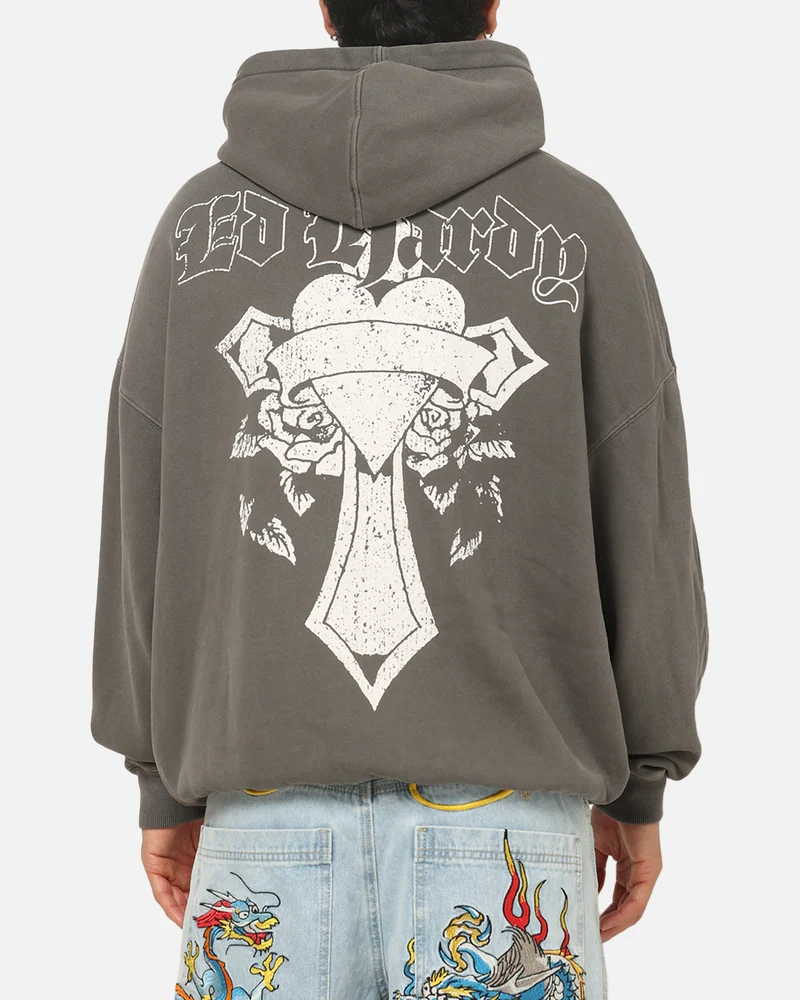 Ed Hardy Sacred Heart Hoodie Washed Charcoal