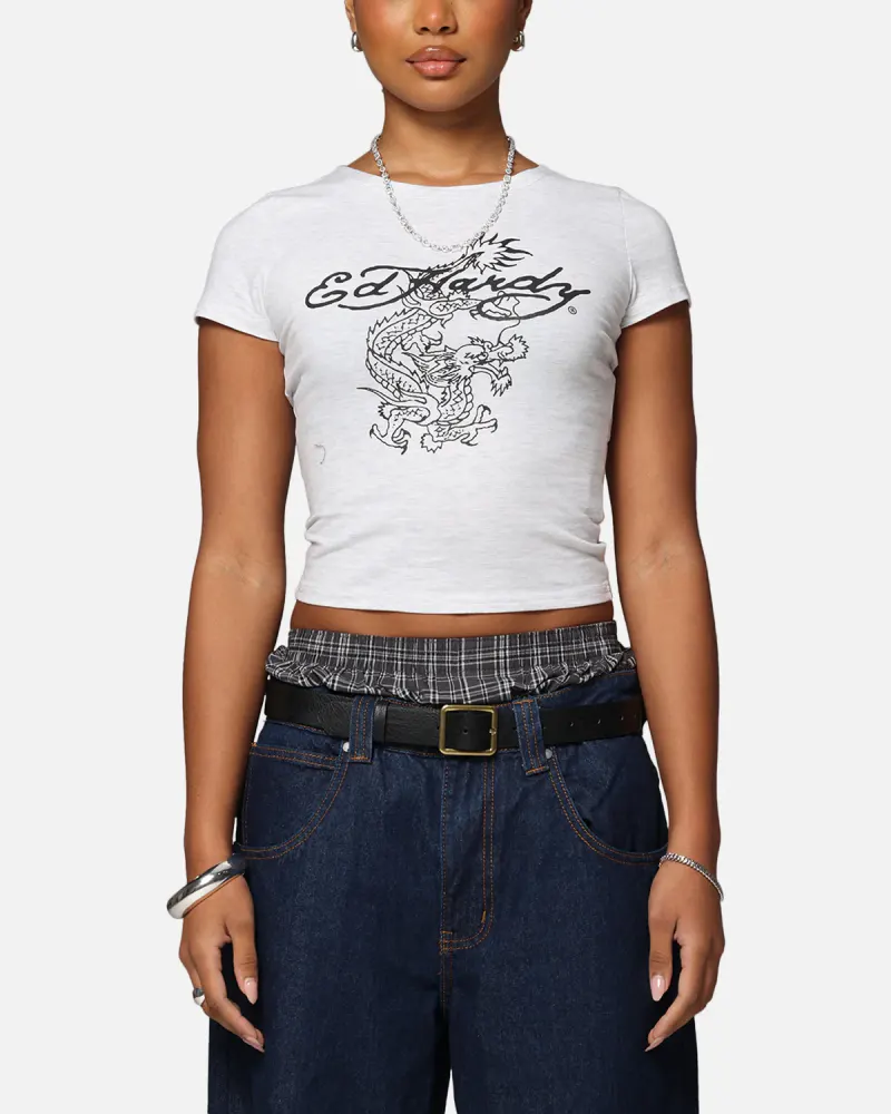 Ed Hardy Women's Dragon Baby T-Shirt Grey Marle