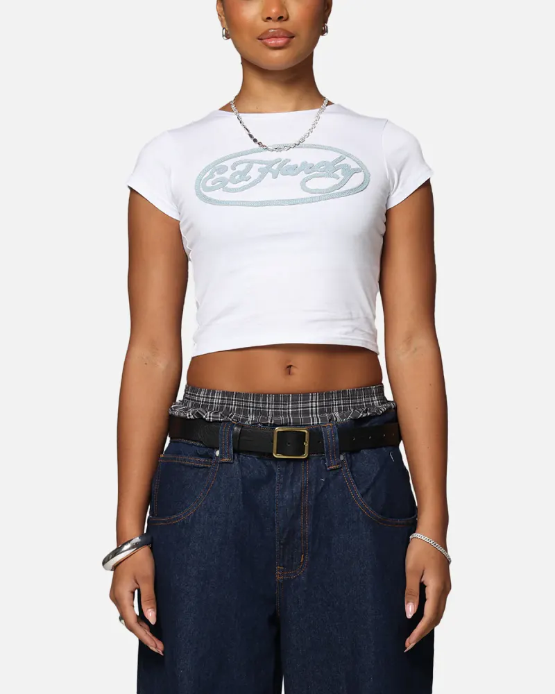 Ed Hardy Women's Distressed Logo Baby T-Shirt White