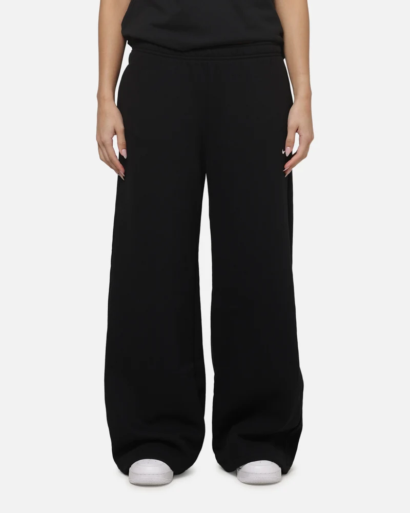 Nike Women's Studio Fleece Medium Weight Mid-Rise Wide-Leg Pants Black