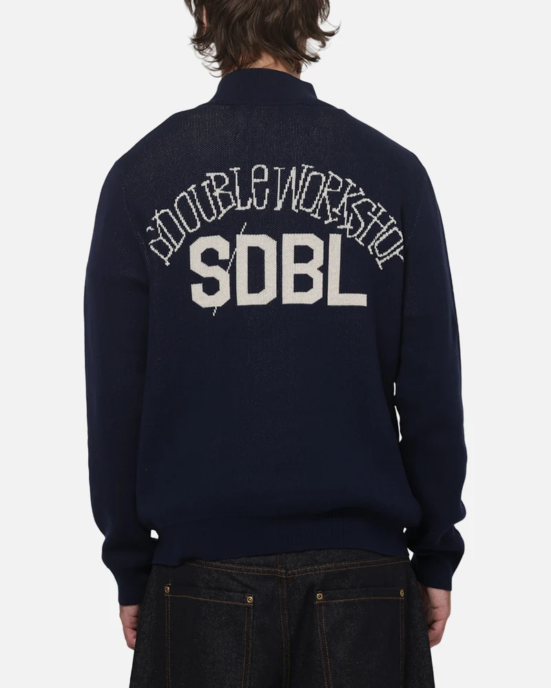 S Double Team Knit Quarter Zip Crewneck Navy