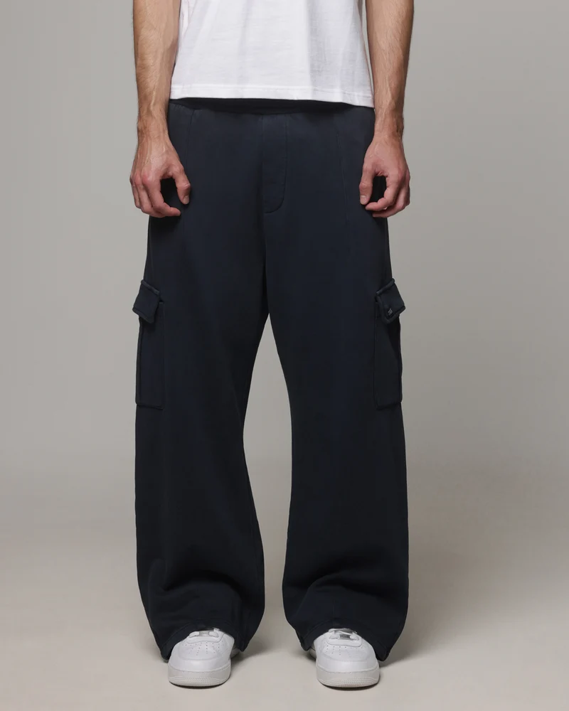 American Thrift Cargo Wide Leg Track Pants Washed Black