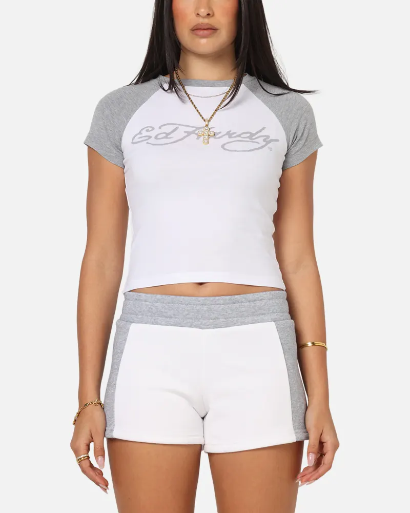Ed Hardy Women's Raglan Baby T-Shirt White/Grey